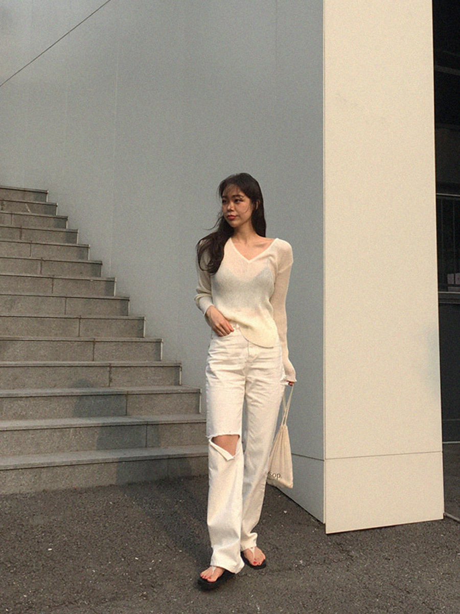 White Cutting Wide Pants